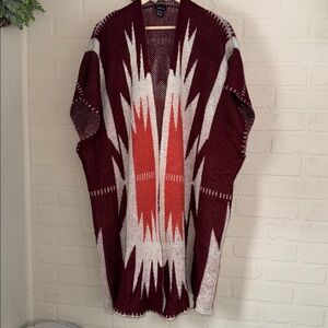 Rue 21 cardigan knit Aztec red Orange Sweater Poncho Plus Size Friendly soft os